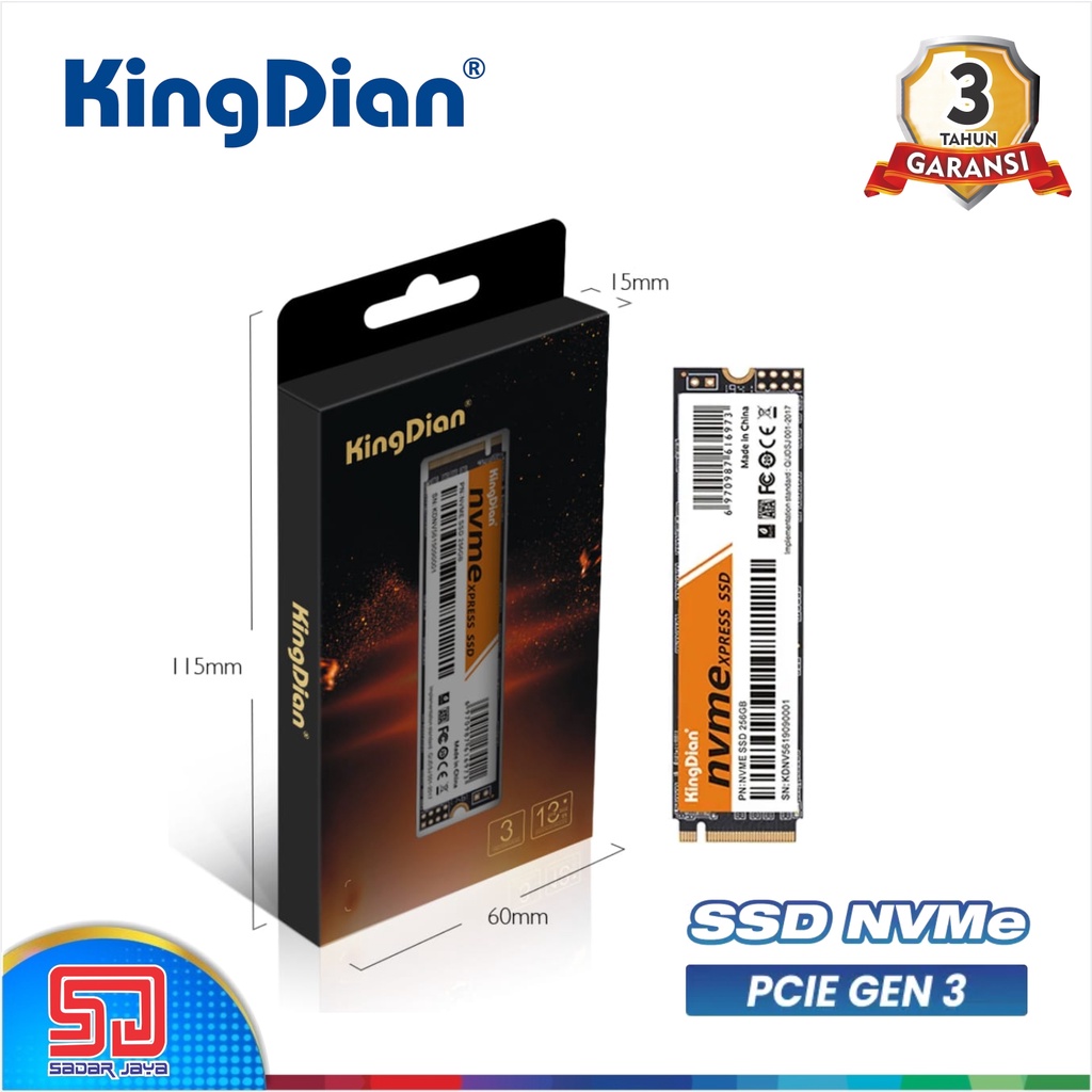 KingDian SSD NVMe 256GB 2280 PCIe Gen 3.0 Internal Solid State Drive Penyimpanan Data Laptop