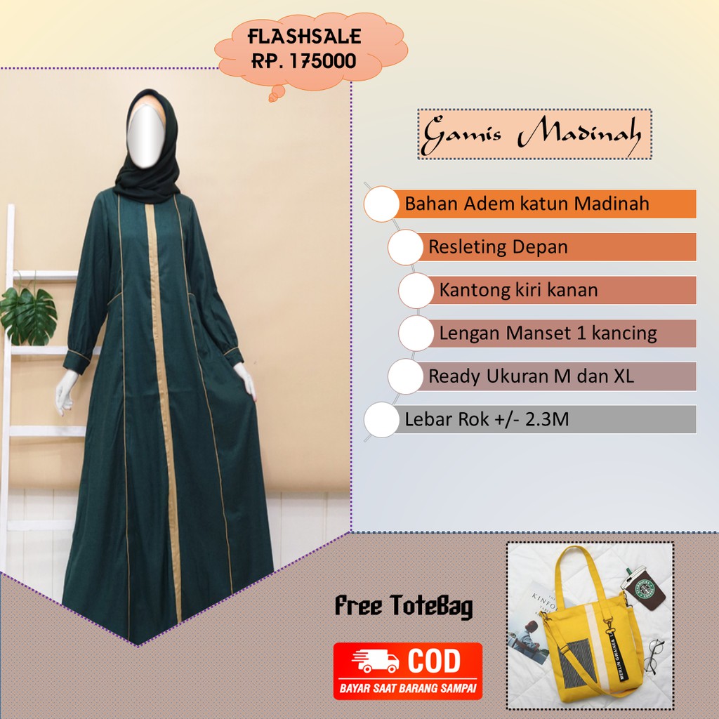 Gamis syari Adem terbaru katun madinah kombinasi