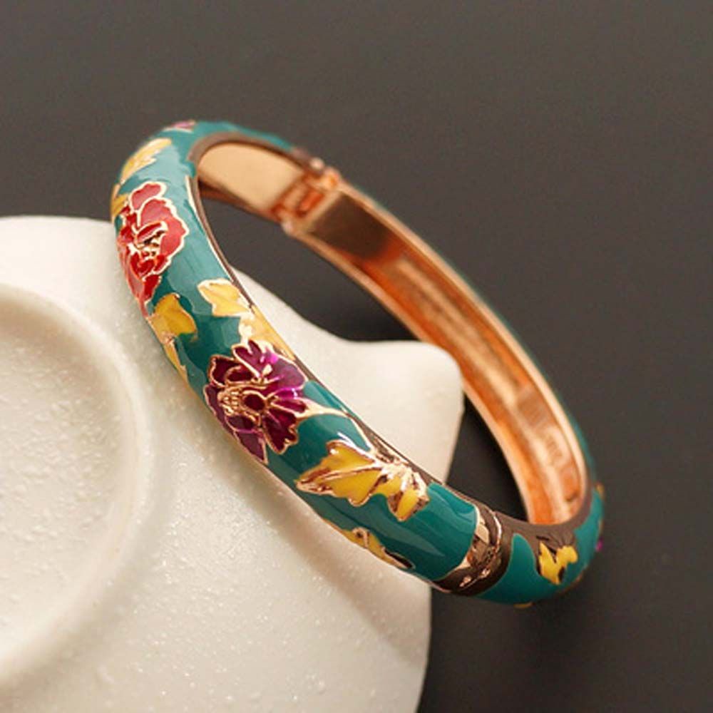 Gelang Bangles Cloisonne Desain Bunga Gaya Vintage Tradisional China Etnik