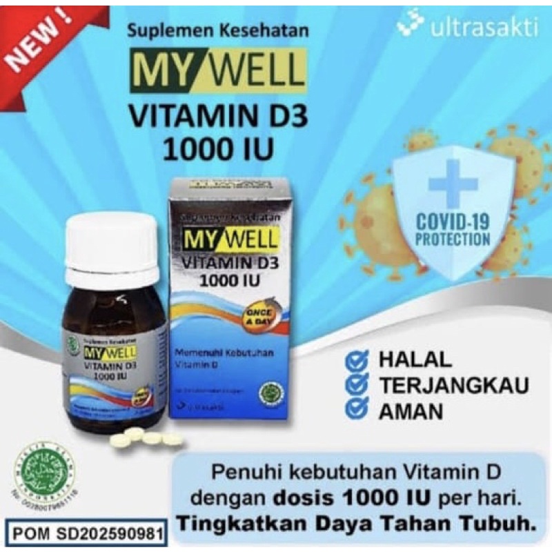 Mywell vitamin D3 1000IU 20 tablet ( memenuhi kebutuhan vit D )