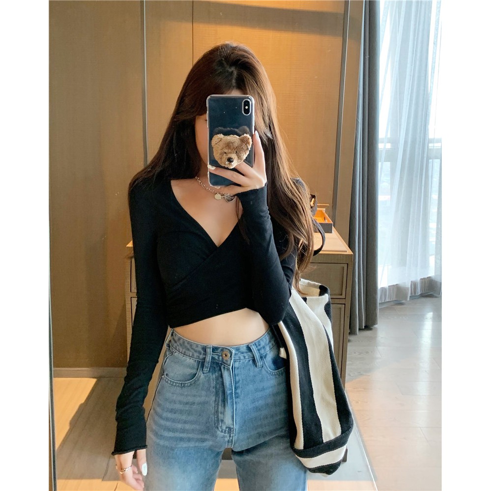 Crop Long Sleeve Blouse Wanita Lengan Panjang 1174  (S-XL)