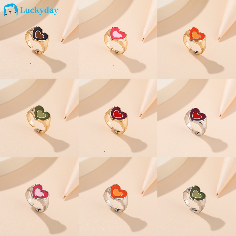 YEEZII Retro Multicolor Heart-shaped Finger Ring Opening Adjustable Ins Style Rings for Women Accessories Jewelry