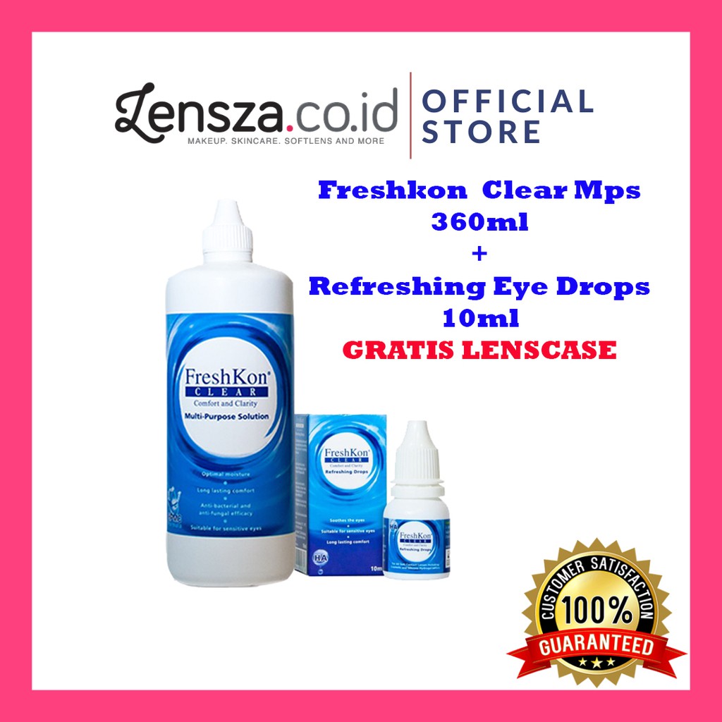 Lensza ( Paket Cairan ) FreshKon Clear Multi Purpsose Solution 360ml &amp; Refreshing Drops 10ml