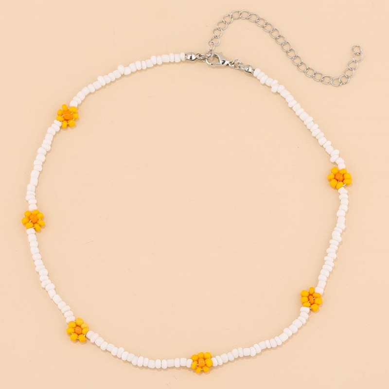 [Women Personality Boho Daisy Flowers Bead Necklace] [Girls Vintage Simple Chain Necklaces ] [Ladies Fashion Clavicle Necklace]