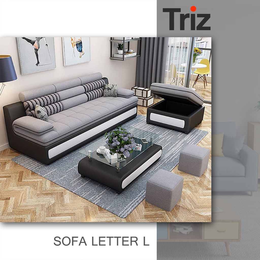 sofa minimalis l 3 seater furniture minimalis bonus meja minimalis [Triz Furniture]