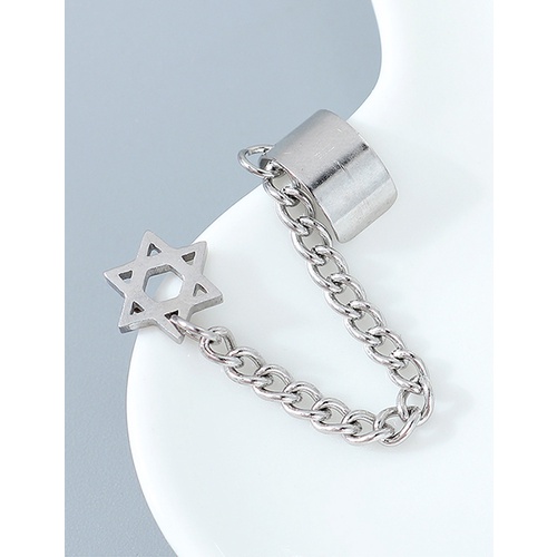 LRC Anting Jepit &amp; Tusuk Fashion Silver Gesture Hollow Chain Single Ear Buckle Y64637