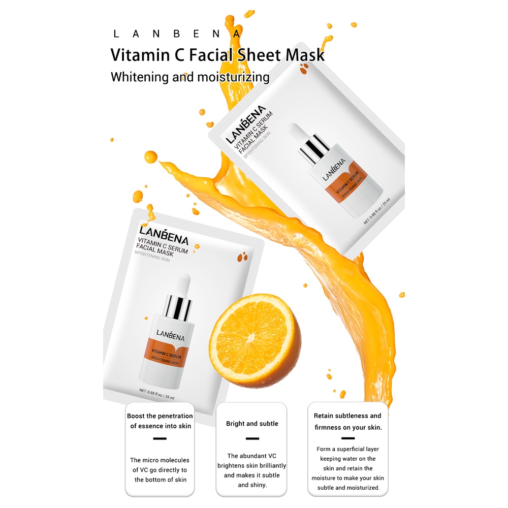 【Baru】BREYLEE&amp;LANBENA Face Masker Sheet Mask Hyaluronic Acid VITAMIN C Pore Treatment Mask Brightening Moisturizing Nourishing Anti Aging kulit  Masker Wajah  1PCS