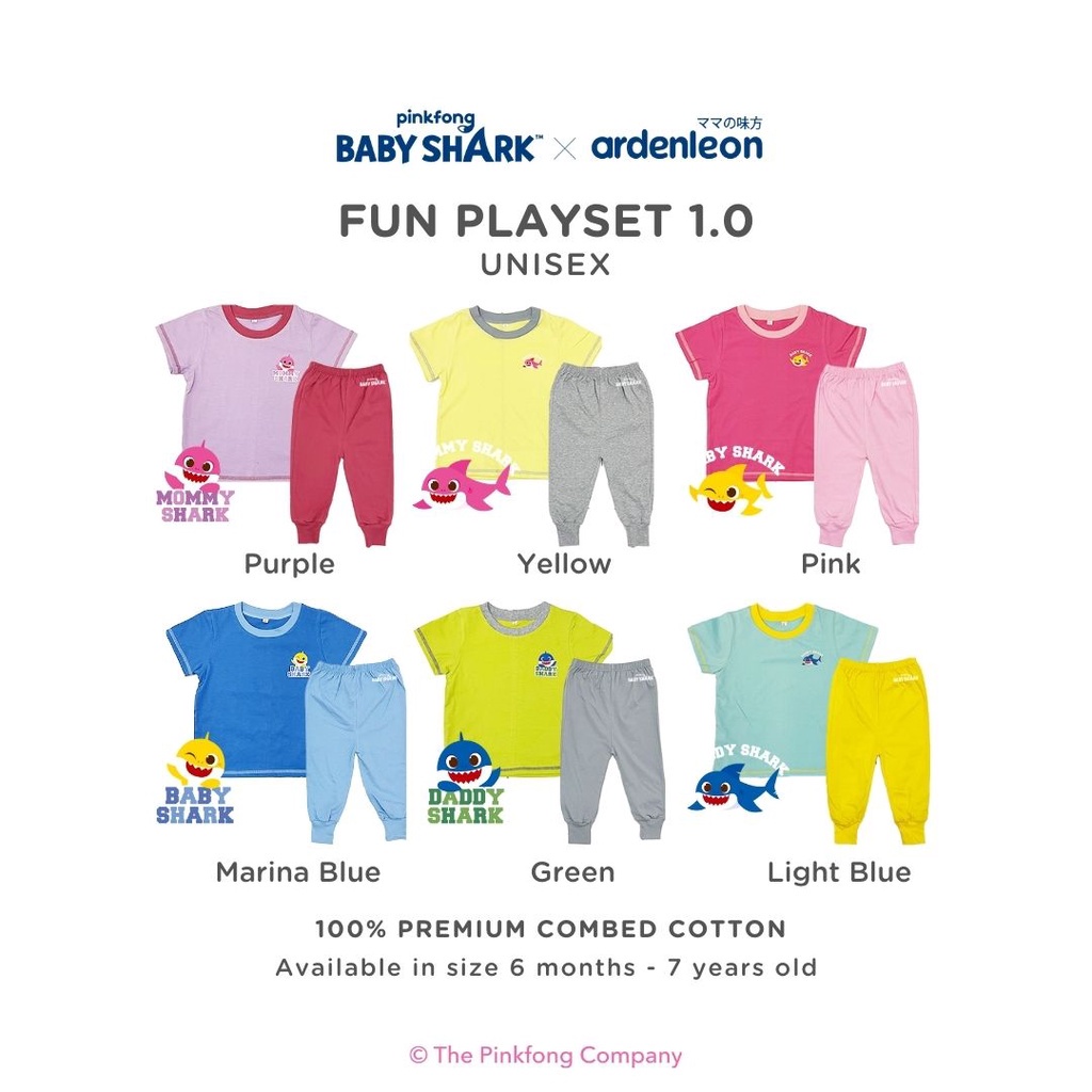 Baju Bayi Setelan Anak Lengan Pendek Celana Panjang Ardenleon Pinkfong Baby Shark Fun Playset 6 12 Bulan 1 - 4 Tahun