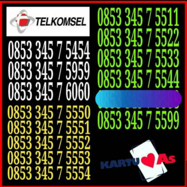Kartu as cantik kartu perdana telkomsel aabb aaab 345 34567 3457