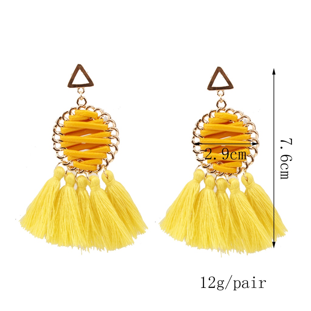 Ornamen fashion Eropa dan Amerika retro gaya etnik rumbai woven aksesoris mesh bulat anting-anting f