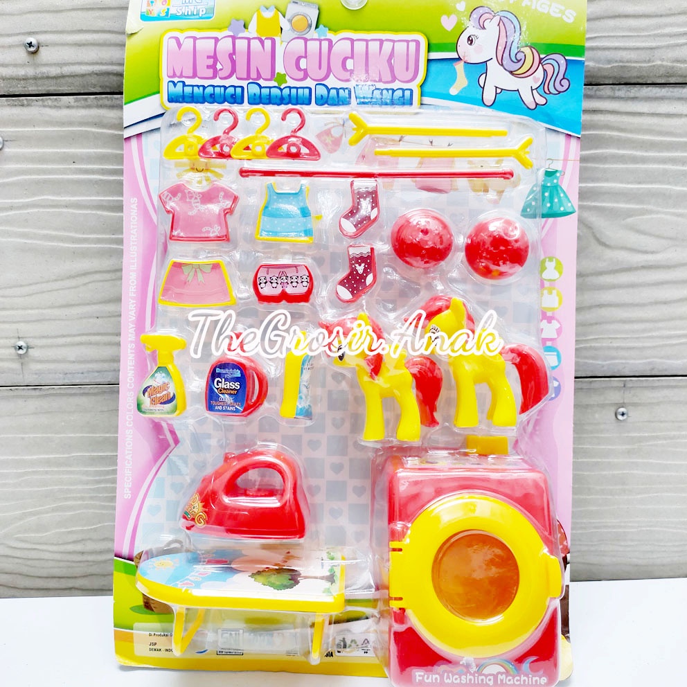 Mesin Cuciku MI01 Little Pony Mainan Peralatan Rumah Tangga Mini Setrika Hanger