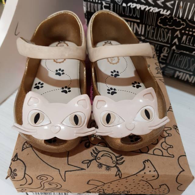 Preloved mini melissa sepatu anak cat gold glitter size 7