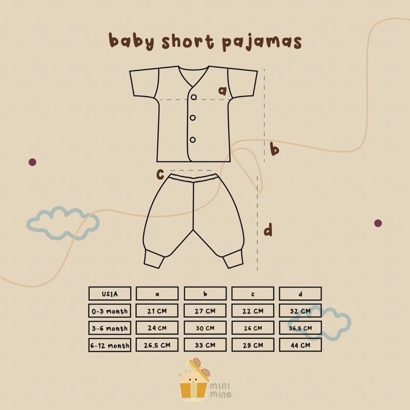 Minimine - Baby Short Pajamas / piyama bayi / piyama lengan pendek celana panjang / baju tidur bayi baru lahir / piyama baby new born / baju bayi lucu murah / baju bayi kancing / baju bermain bayi nyaman