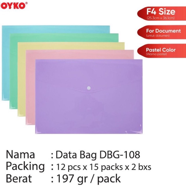 

Data Bag DBG-104 / Map Tas Kancing Plastik F4 pastel Joyko Folder Kertas