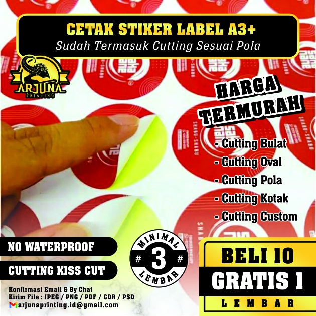 

CETAK STIKER LABEL PRODUK KHUSUS UKURAN KECIL A3+ (PRINT + CUTTING) / STIKER LABEL WATER PROOF