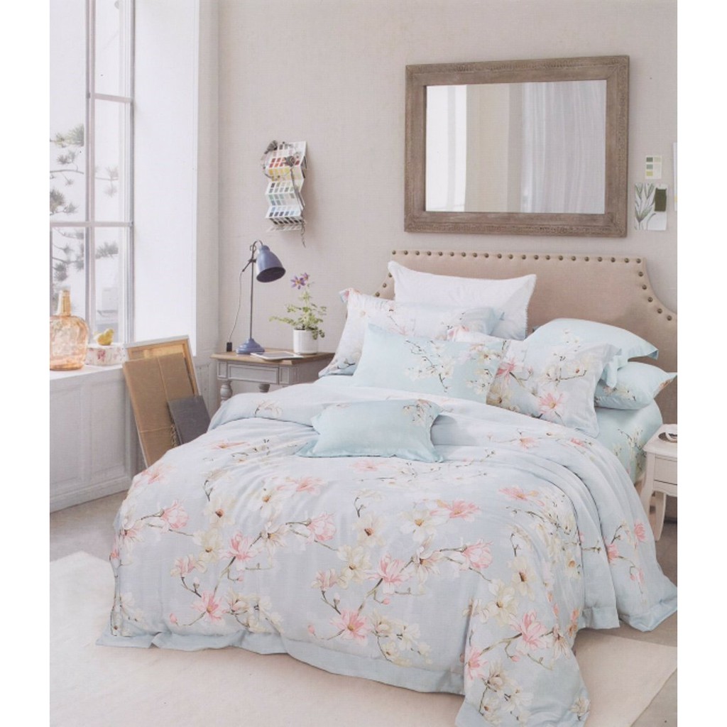 Unik Bed Cover set Sutra Organic Tencel motif Soft Flowers SO11061701 uk 120x200x30 Murah