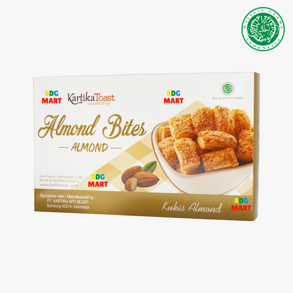 

Kartika Sari Toast Almond Bites Kukis Almond Halal MUI - 51.6gr