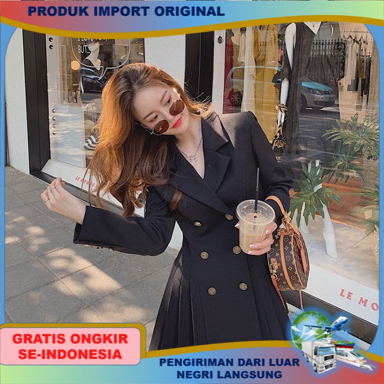 p Pakaian Wanita Bangsawan Bisnis Jas Hitam Perempuan Gaun Cewek Gaya Terbaru Perancis Hepburn Style