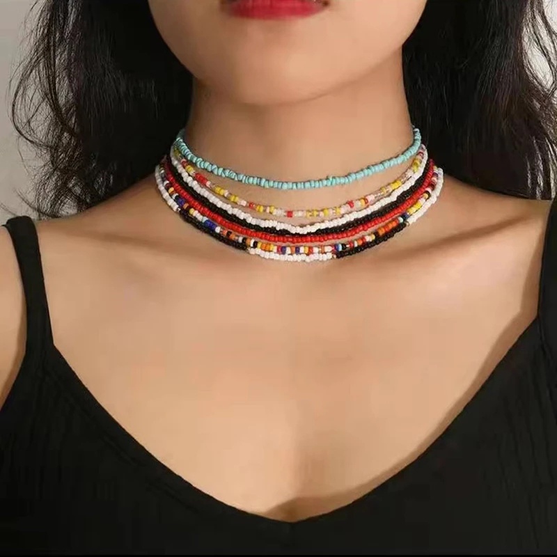 Kalung Choker Manik-Manik Handmade Warna Pelangi Gaya Bohemia Untuk Wanita