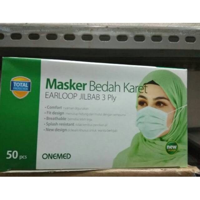  MASKER  BEDAH  KARET  EARLOOP JILBAB 3 PLY MASKER  HIJAB ONE  