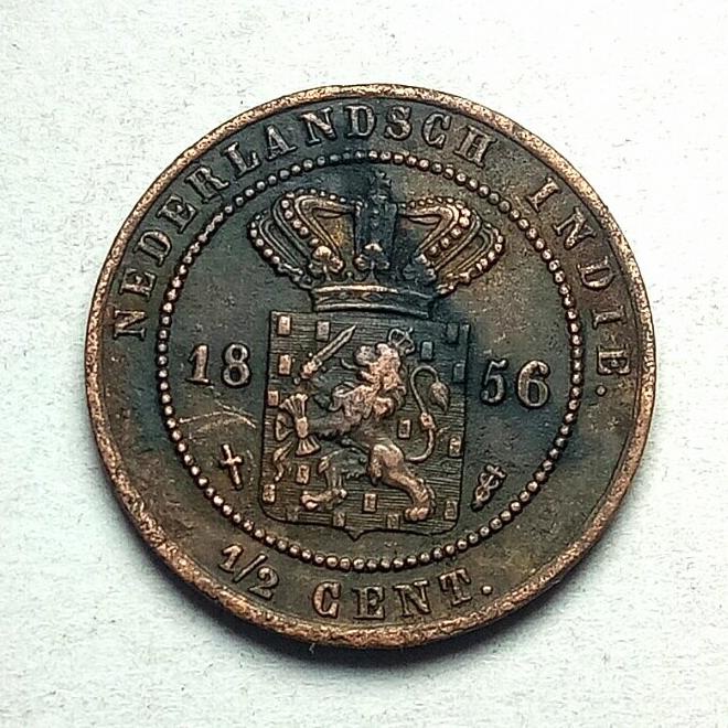 GRATIS ONGKIR Uang koin kuno 1/2 Cent NEDERLANDSCH INDIE 1856 Scarce Tp 1257 KPL023