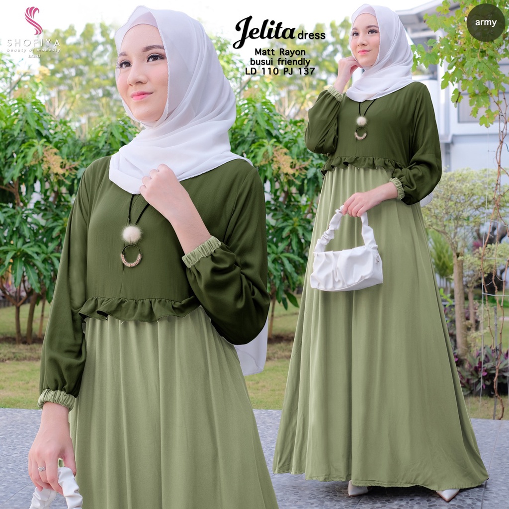 jelita dress dres maxy baju gamis longdress maxi syari mayung zipper ziper polos jumbo ld 110  xxl b