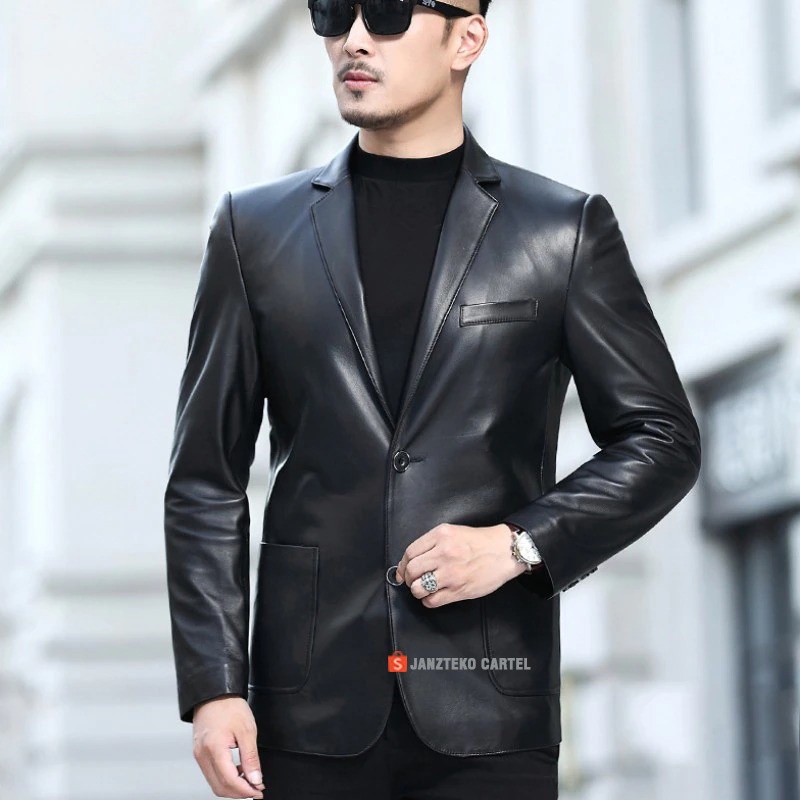 JNK x ELCO - Jaket Blazer Jas Pria Kulit Sintetis Viena Faux Leather Jacket Synthetic Premium Elegan Trendy Cowok Laki Laki Casual Kancing Sebaris Ramping Pria Bisnis Mantel Setelan Kerja Kantor Pakaian Luar Kasual Formal Slimfit Dewasa Korea Set New Baru