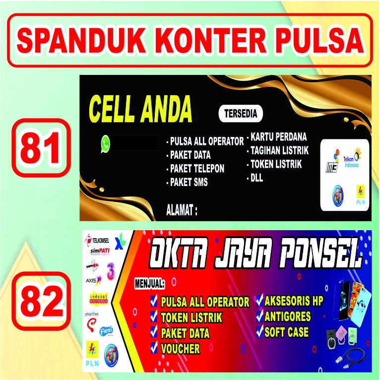 Spanduk Tebal 340 gram Black Out Konter Pulsa Olshop Toko Baju Bangunan Warung Sembako Ampera Agen B