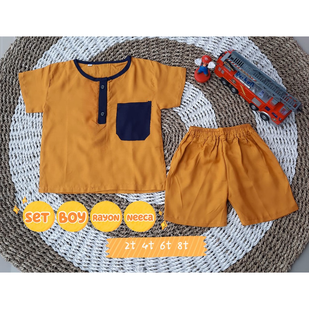 Setboy Rayon Junior Celana Pendek Setelan Anak Cowok Rayon Polos Size 2,4,6,8 Tahun