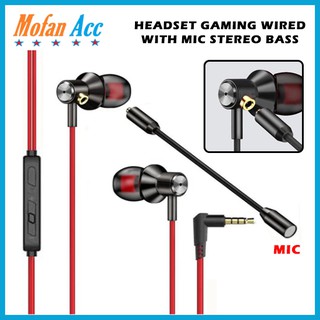 Headset Gaming Wired Stereo Super Bass Earphones Kabel 3.5mm With Microphone Mic Handsfree Earphone