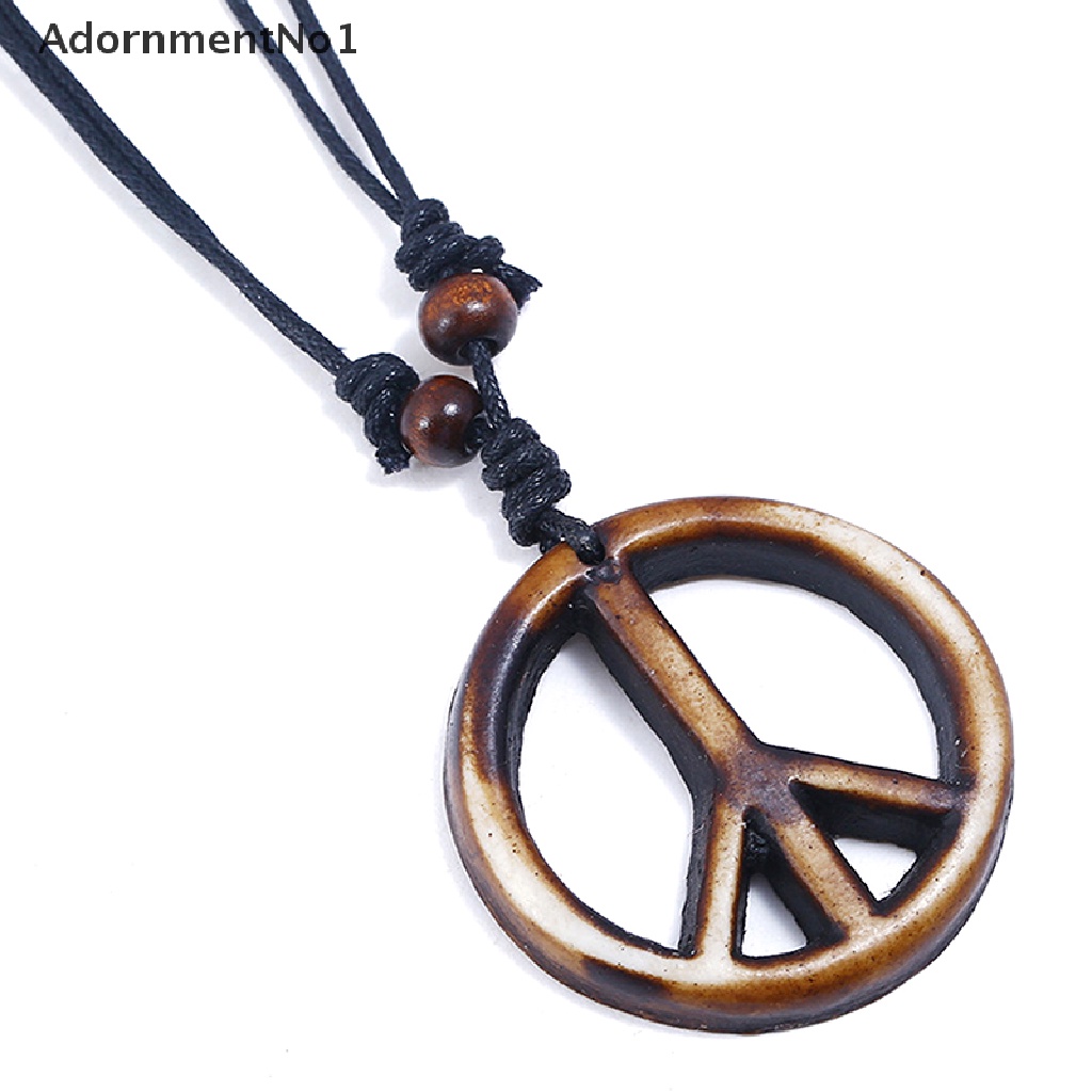 (AdornmentNo1) Kalung Tali Panjang Dengan Liontin Simbol Peace Handmade Gaya Retro Etnik Untuk Wanita