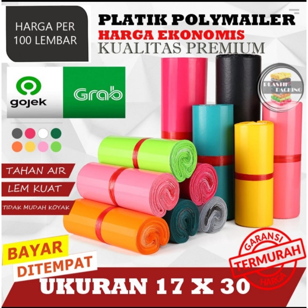 POLYMAILER 100 PCS 17x30 PLASTIK POLYMAILER  PREMIUM TEBAL WARNA LENGKAP LEM Kantong Amplop Packing Online Shop