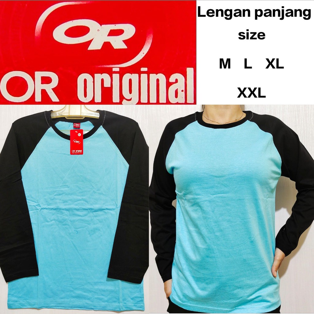 Kaos polos raglan Skyblue lengan hitam panjang M L XL XXL