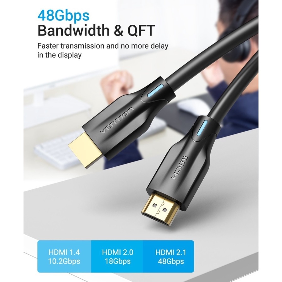 Kabel HDMI Vention Male to Male v2.1 8K 4K 48Gbps HDR DTS 24 Gold - AAN