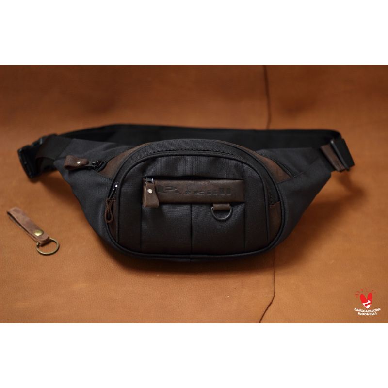 Waistbag Pusiill 01 courdura dengan kombinasi kulit asli casual tas pinggang