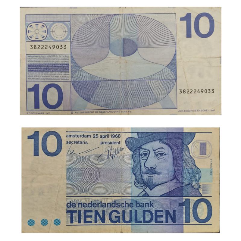 Uang Kuno Negara Belanda Netherlands Nominal uang 10 Gulden Tahun 1968 Kondisi Utuh Renyah dijamin O
