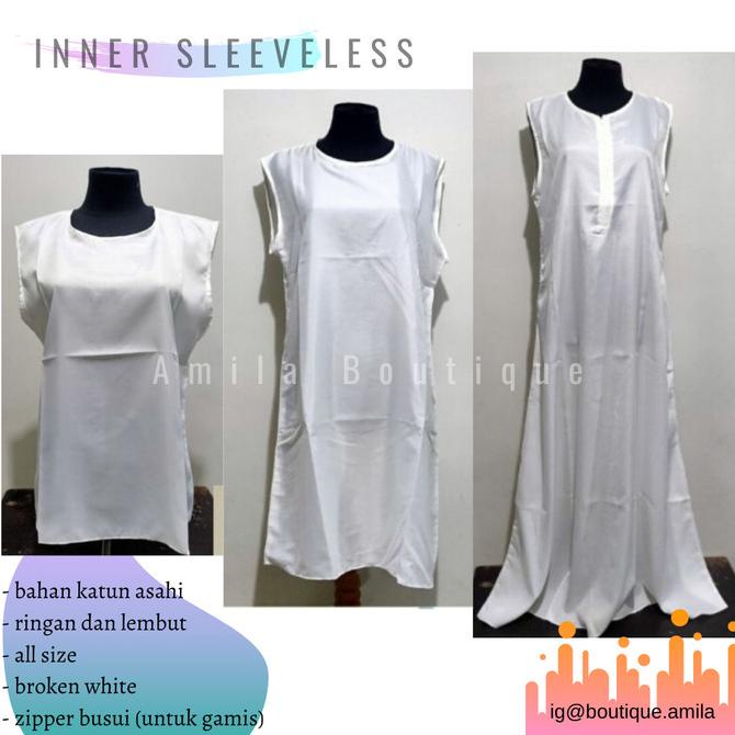 Dalaman Baju Atasan Tunik Gamis Katun Putih Polos / Manset Sleeveless