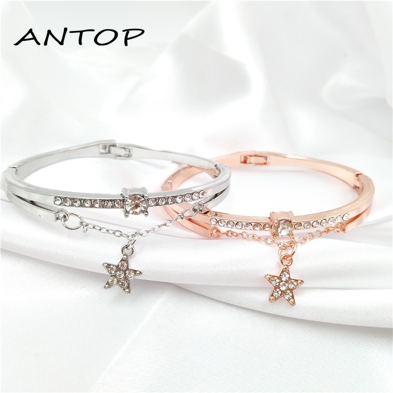 Gelang Wanita Titanium Fashion Korea Permata Berlian Bintang Rumbai Anti Karat  ANTOP-4