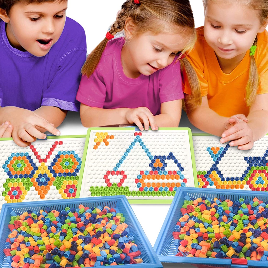 Manik-manik Kuku Cerdas 3D Puzzle Anak Laki-Laki Perempuan Jamur DIY Puzzle Mainan Anak Mainan Anak Pasak Papan Kit Permainan Mainan Edukasi