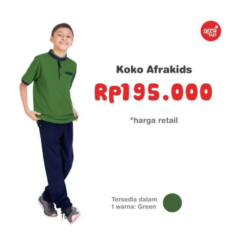 Koko Stelan Afrakids KA001 Putih Celana Hitam dan  KA004 Green