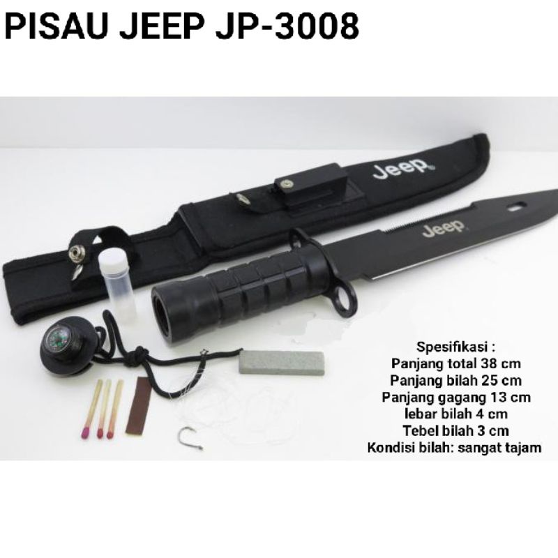 PISAU JEEP / PISAU OUTDOOR JP3008 / PISAU HITAM JEEP JP3008 SURVIVAL KIT PISAU HUNTING PISAU CAMPING