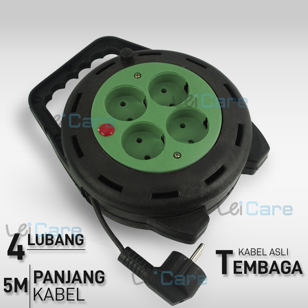 [KB Type10 4L] Kabel Roll Listrik 5-6Meter Stop Kontak 4 Lubang Colokan dan Lampu Indikator