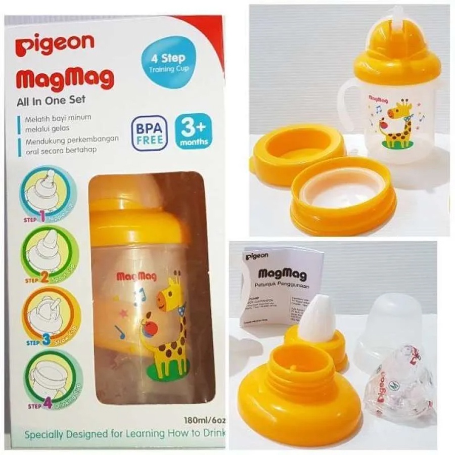 Pigeon Mag Mag All in One Set Training Cup 180ml Botol Minum Bayi Magmag Baby 3m+