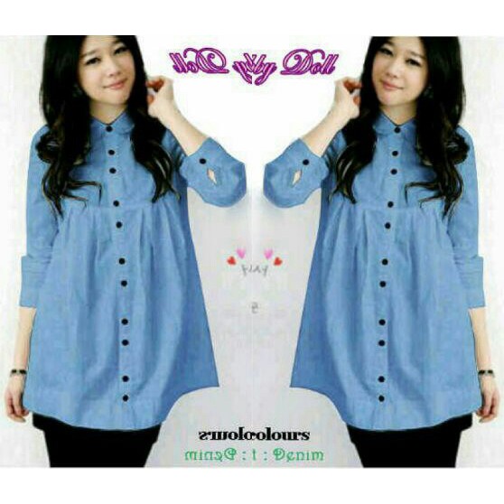 KEMEJA WANITA CEWEK - BABYDOLL DENIM LIGHT BLUE