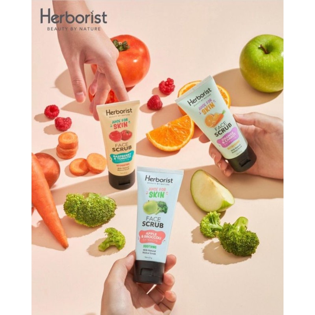 HERBORIST Juicy for Skin Face Scrub 60g | Raspberry and Tomato | Orange and Carrot | Apple and Brocolli