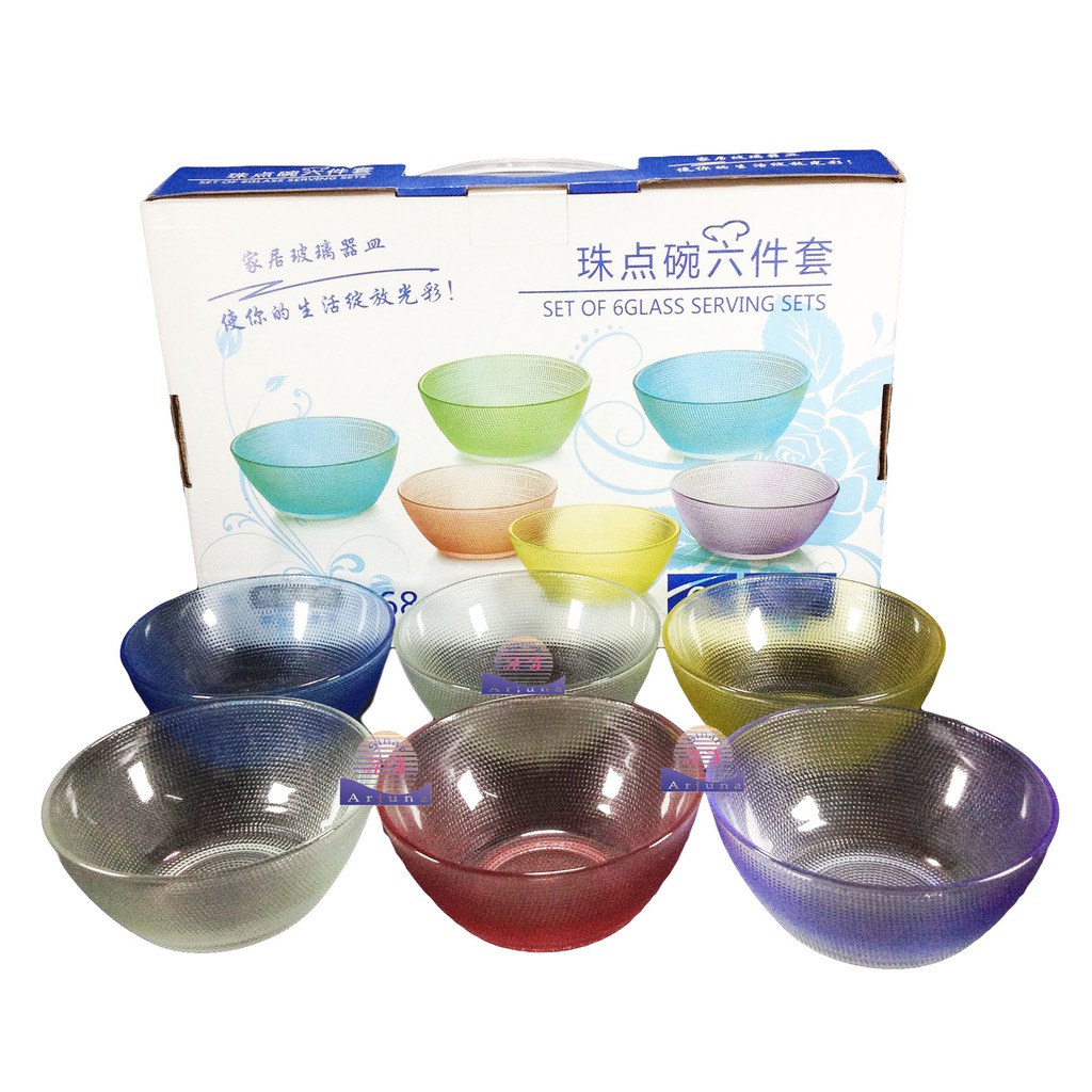 Glass Bowl Set isi 6 / Mangkok Beling  / Set Glass Bowl 6 Pcs