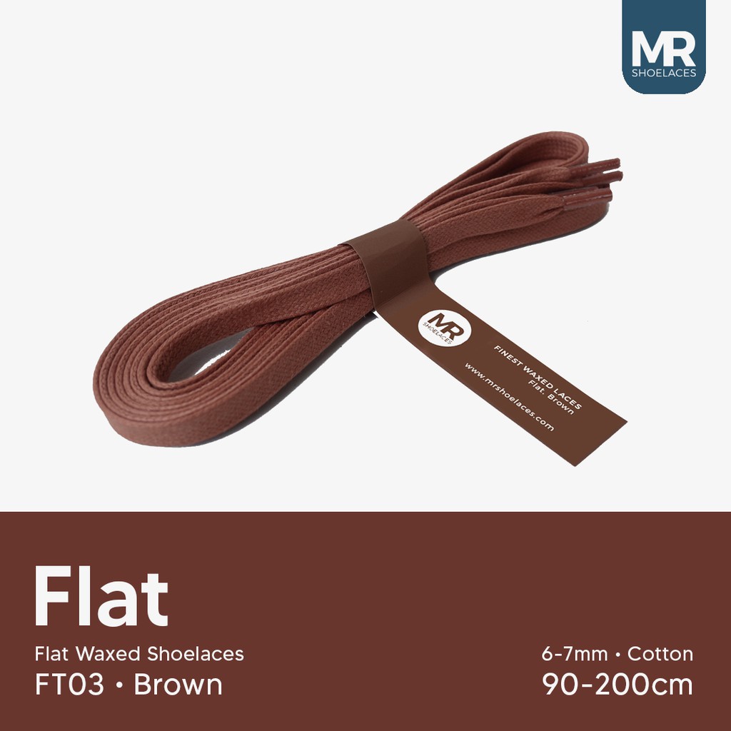 MR Shoelaces FT03 Brown (Coklat) - Tali Sepatu Lilin Gepeng FLAT 6-7mm 90cm 100cm 120cm 150cm 200cm