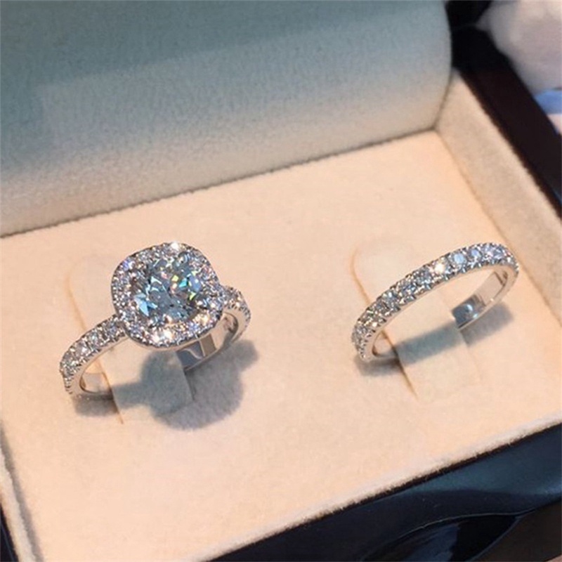 2pcs / Set Cincin Sterling Dengan Sapphire Putih Natural Untuk Wanita
