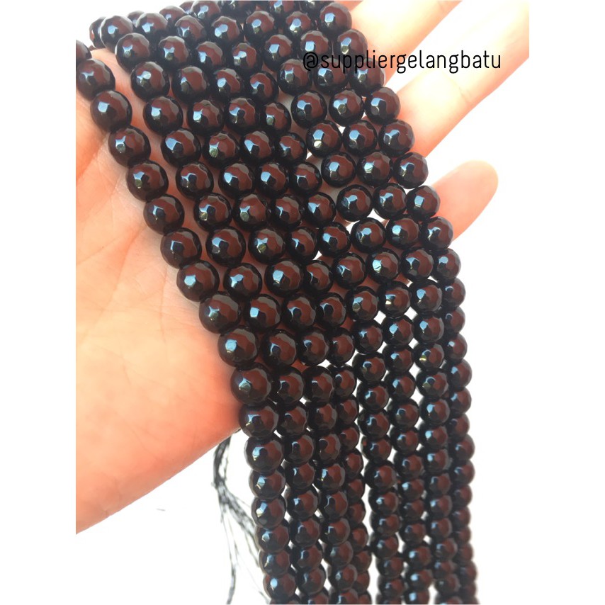 batu CUTTING black Onyx glossy FACETED 8mm akik hitam kilap poles alam aksesoris fashion etnik bead