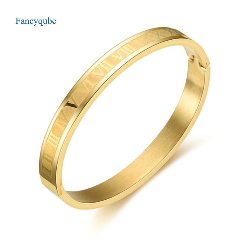 Fancyqube Gelang Bangle Bahan Stainless Steel Warna Rose Gold Untuk Pria Dan Wanita